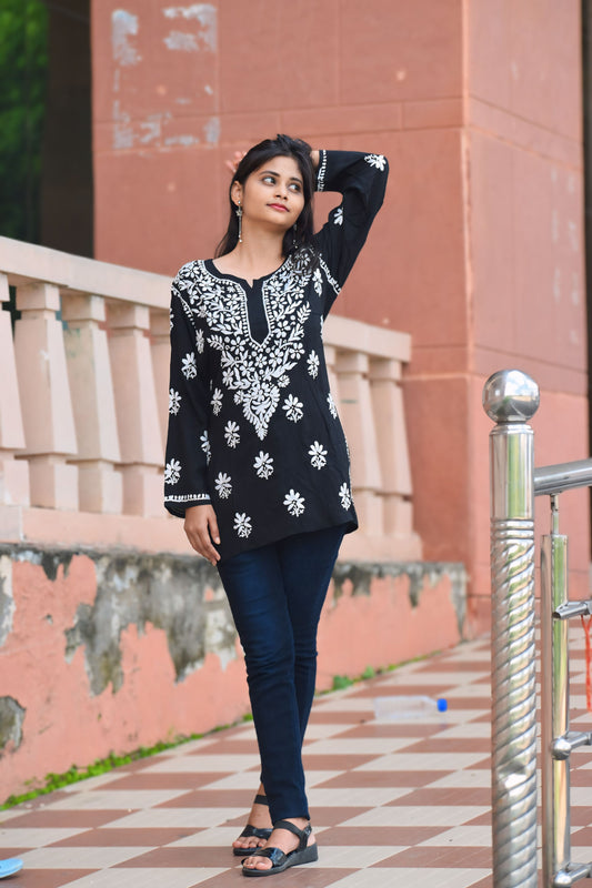 Falak Chikankari Modal Straight Short Kurti