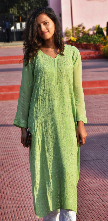 Women Viscose Chikankari Long  kurti