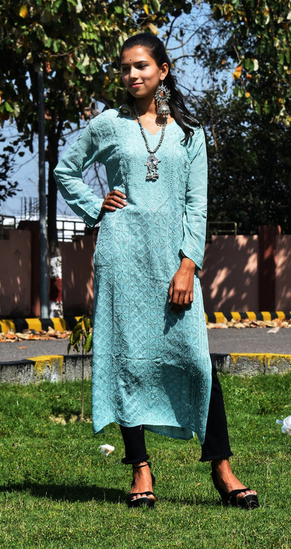 Women Viscose Chikankari Long  kurti