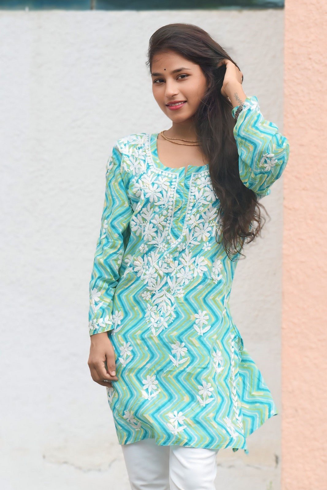 Asma Mul Cotton Zig Zag Laheriya Short Top - ROYAL CHIKAN CREATION™