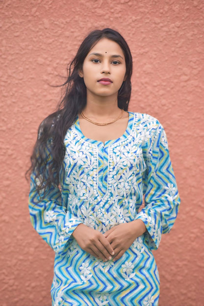 Asma Mul Cotton Zig Zag Laheriya Short Top - ROYAL CHIKAN CREATION™