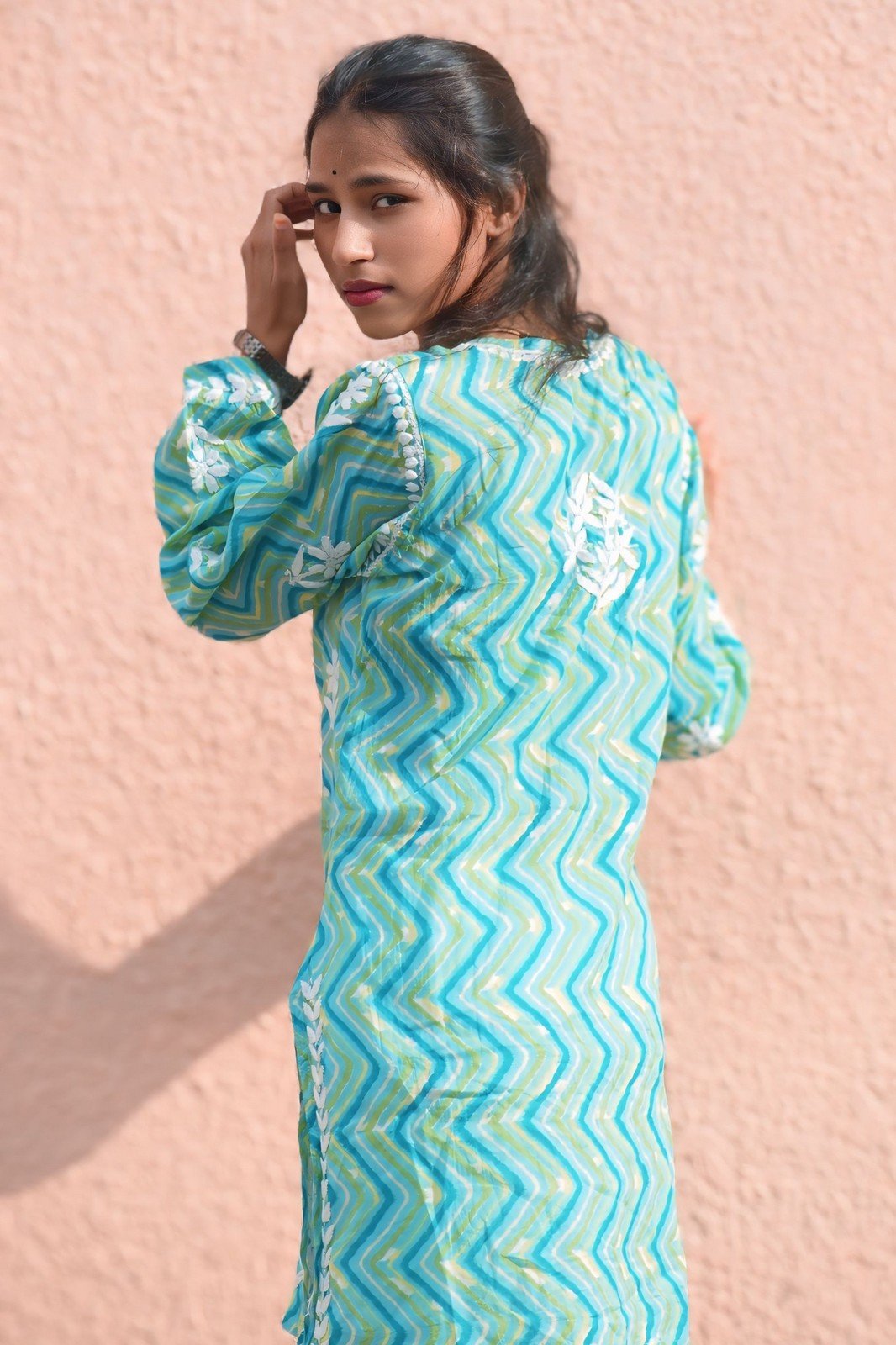 Asma Mul Cotton Zig Zag Laheriya Short Top - ROYAL CHIKAN CREATION™