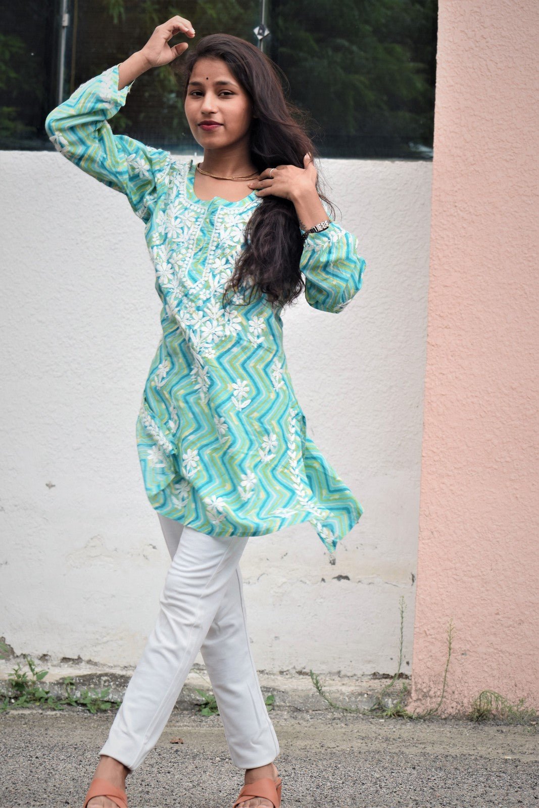 Asma Mul Cotton Zig Zag Laheriya Short Top - ROYAL CHIKAN CREATION™