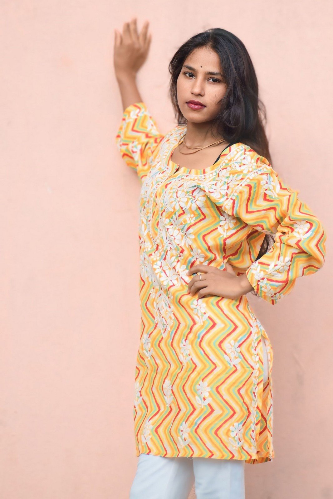 Asma Mul Cotton Zig Zag Laheriya Short Top - ROYAL CHIKAN CREATION™