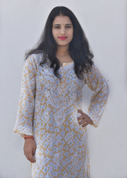 Eliza Modal Print Chikankari Kurta - ROYAL CHIKAN CREATION™