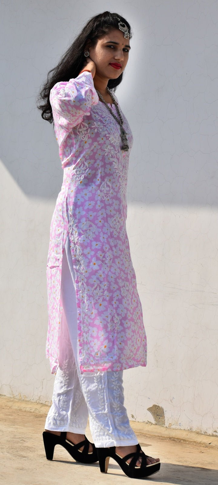 Eliza Modal Print Chikankari Kurta - ROYAL CHIKAN CREATION™