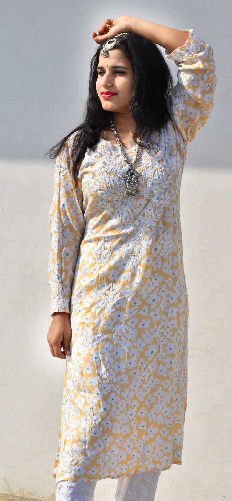 Eliza Modal Print Chikankari Kurta - ROYAL CHIKAN CREATION™