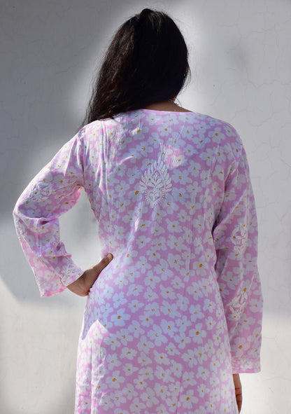 Eliza Modal Print Chikankari Kurta - ROYAL CHIKAN CREATION™