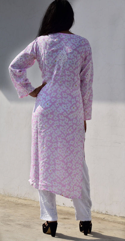 Eliza Modal Print Chikankari Kurta - ROYAL CHIKAN CREATION™