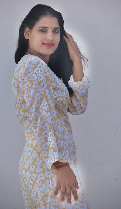 Eliza Modal Print Chikankari Kurta - ROYAL CHIKAN CREATION™