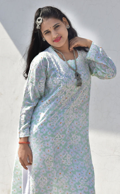 Eliza Modal Print Chikankari Kurta - ROYAL CHIKAN CREATION™