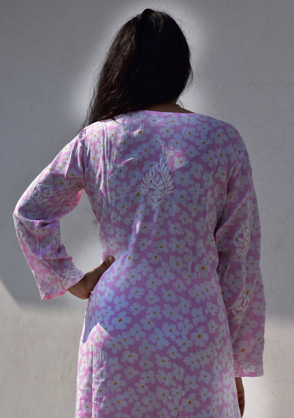 Eliza Modal Print Chikankari Kurta - ROYAL CHIKAN CREATION™