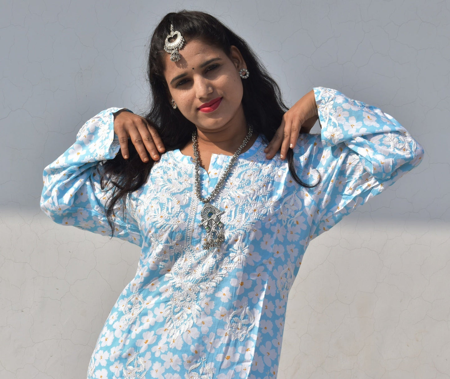 Eliza Modal Print Chikankari Kurta - ROYAL CHIKAN CREATION™