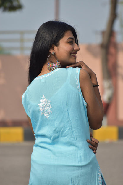 Maha Modal Chikankari sleeveless Kurta - ROYAL CHIKAN CREATION™