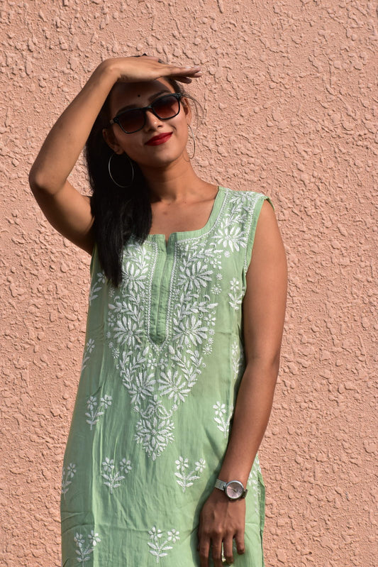 Maha Modal Chikankari sleeveless Kurta - ROYAL CHIKAN CREATION™