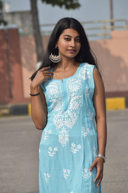 Maha Modal Chikankari sleeveless Kurta - ROYAL CHIKAN CREATION™