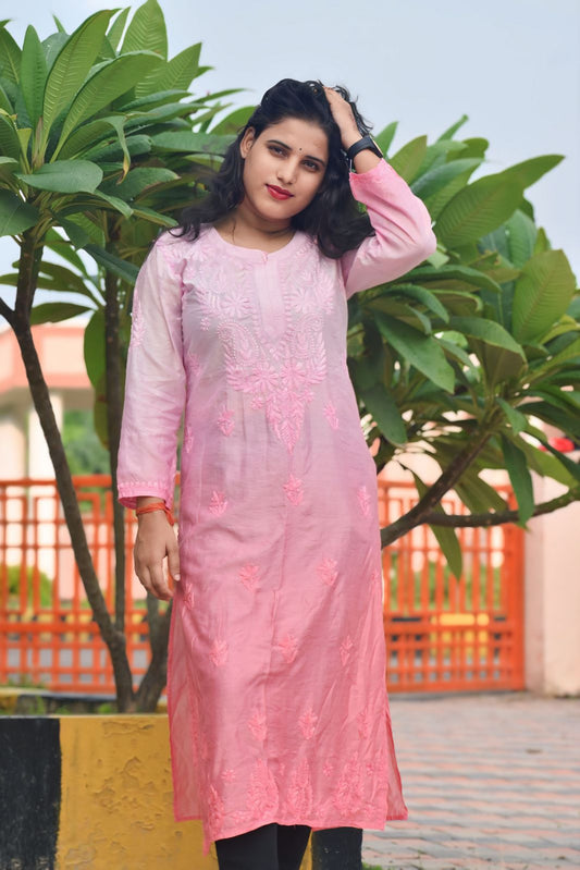 Rooh Chanderi Chikankari Kurti Omre Shades - ROYAL CHIKAN CREATION™