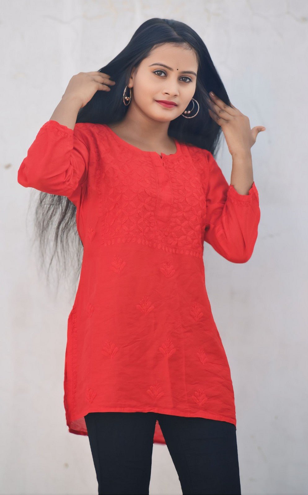 Rooh Chanderi Chikankari Short Kurti - ROYAL CHIKAN CREATION™