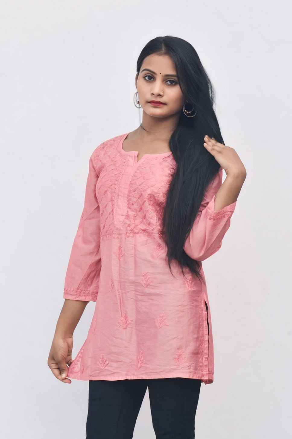 Rooh Chanderi Chikankari Short Kurti - ROYAL CHIKAN CREATION™