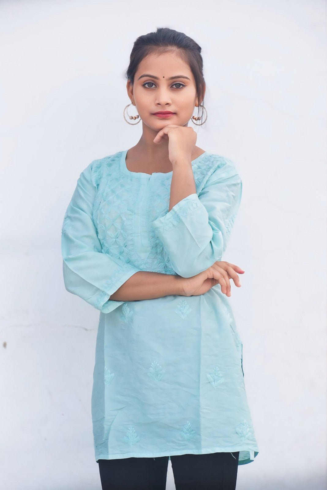 Rooh Chanderi Chikankari Short Kurti - ROYAL CHIKAN CREATION™