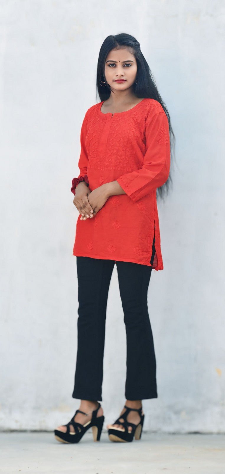 Rooh Chanderi Chikankari Short Kurti - ROYAL CHIKAN CREATION™